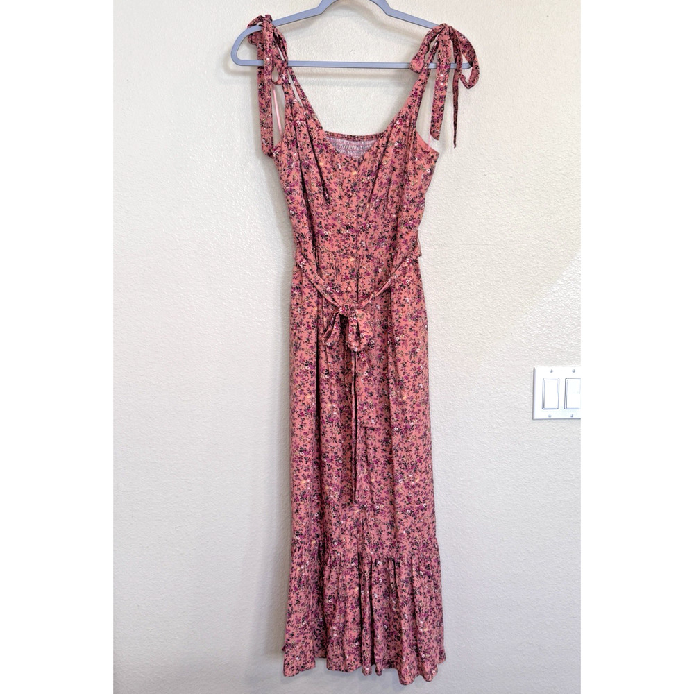 J Crew Smocked Floral Maxi Dress Cottagecore Tie Strap Romantic